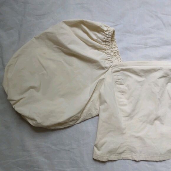 DKNY Milkmaid Style Cottage Core Ivory Peasant Blouse Puff Sleeve Womens Small - Picture 3 of 11